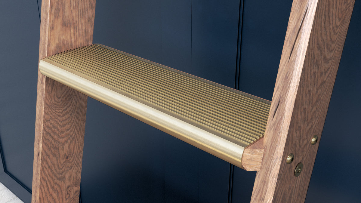Brushed Brass Ladder Hardware Rolling Library Ladders for Kitchens, Bookcases, Wardrobes