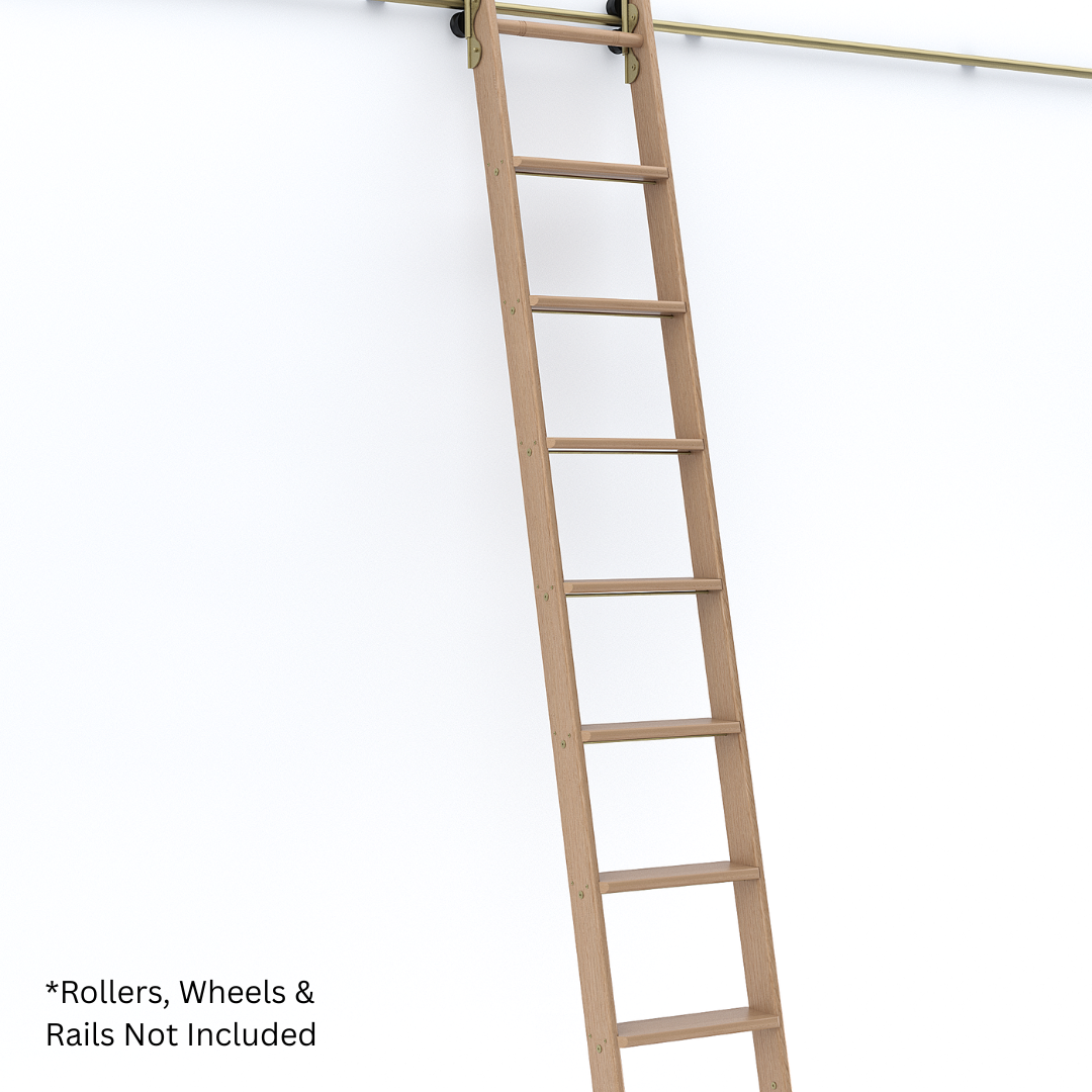 8ft Red Oak Ladder with Brushed Brass Fixings – The Library Ladder Company
