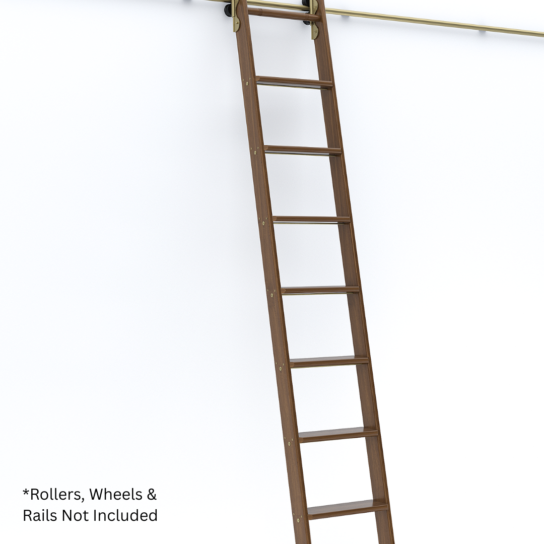 Mid Size Ladder 8ft Walnut Ladder with Brushed Brass Fixings | Elegant Mid-Height ...