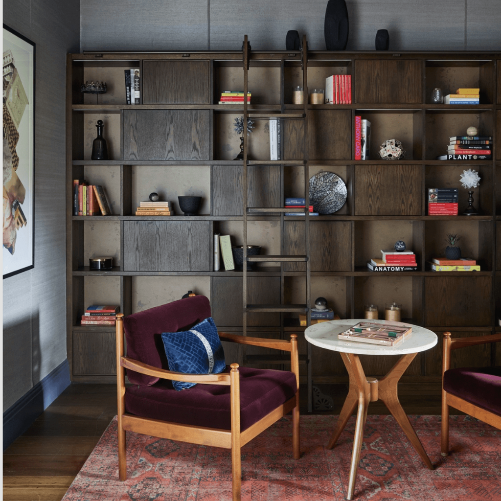 Bookcase with rolling ladder