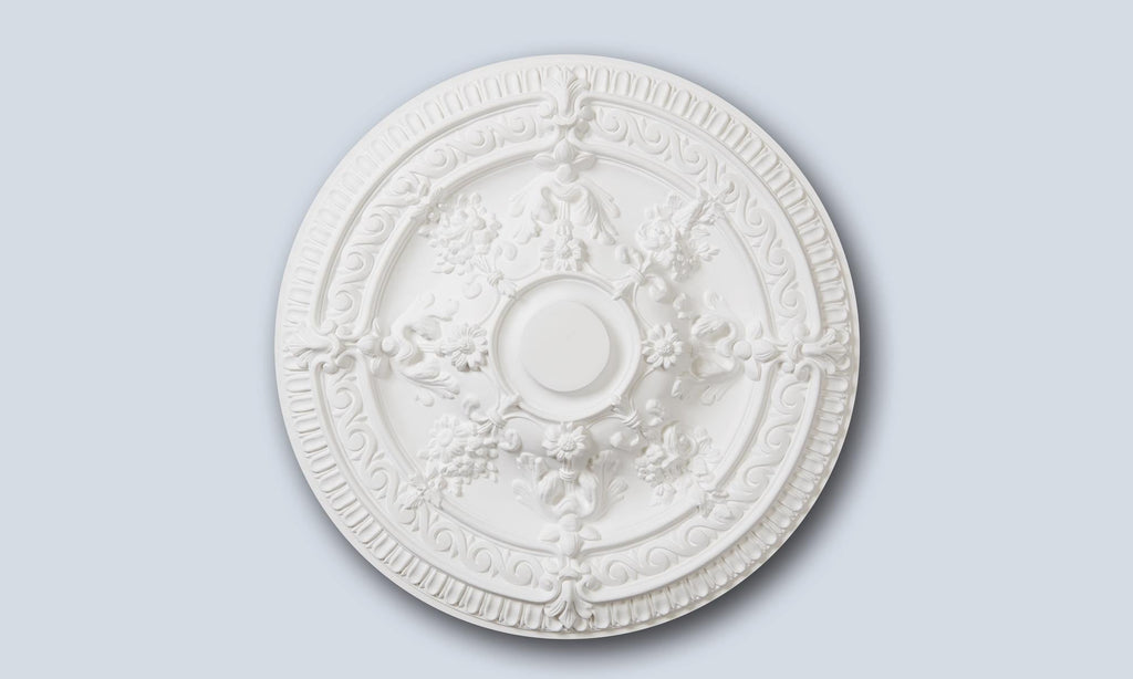Victorian luxurious white ceiling rose in Studio Polymer, 66cm decorative ceiling centre for chandeliers, Studio No.11.