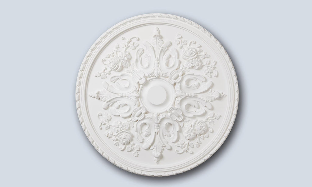 Baroque opulent white ceiling rose in Studio Polymer, 82.5cm decorative ceiling centre for chandeliers, Studio No.12.