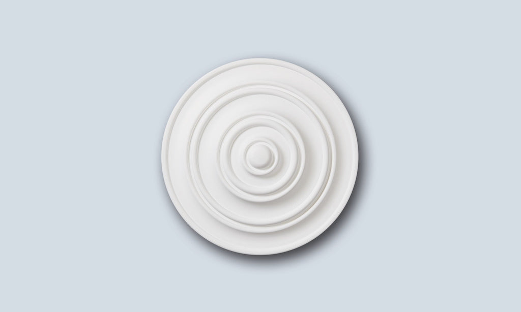 Classical delicate white ceiling rose in Studio Polymer, 34cm decorative ceiling centre for lighting, Studio No.14.