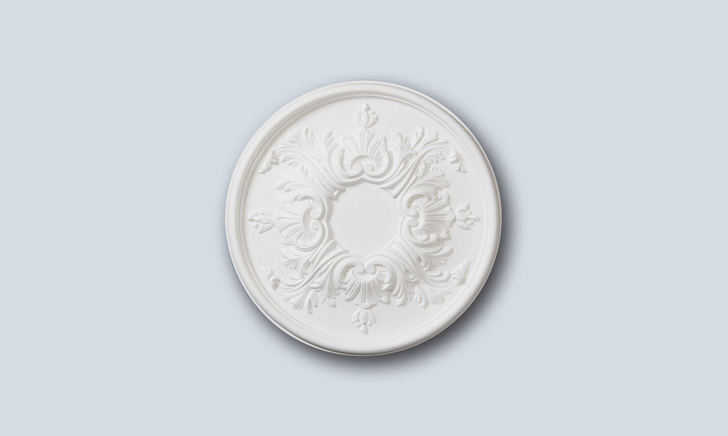 Geometric artistic white ceiling rose in Studio Polymer, 39cm modern decorative ceiling centre, Studio No.1520.