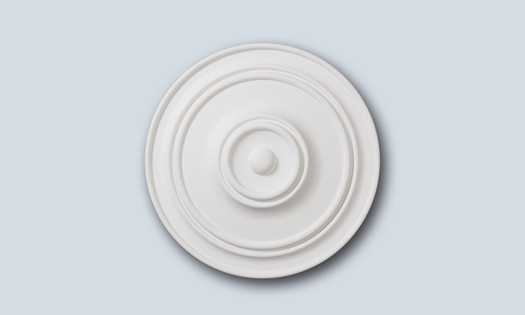 Contemporary artistic white ceiling rose with concentric circles, 55.7cm Studio Polymer design, Studio No.15.