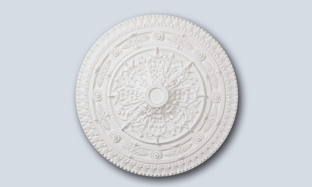 Bold neoclassical white ceiling rose in Studio Polymer, 96.5cm large decorative ceiling centre for chandeliers, Studio No.25.