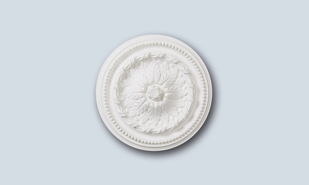 Baroque elegant white ceiling rose in Studio Polymer, 40cm decorative ceiling centre for chandeliers, Studio No.5.