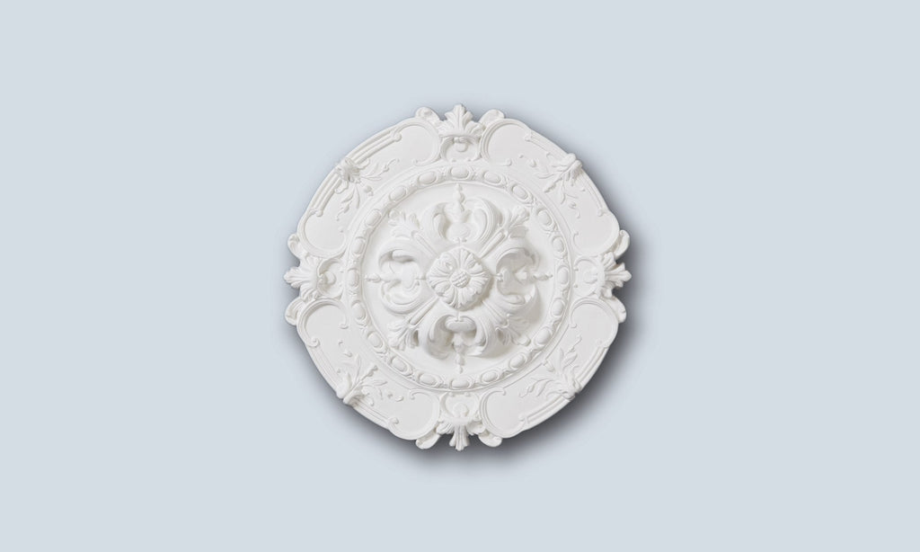Traditional sophisticated white ceiling rose in Studio Polymer, 41.5cm decorative ceiling centre for chandeliers, Studio No.6.