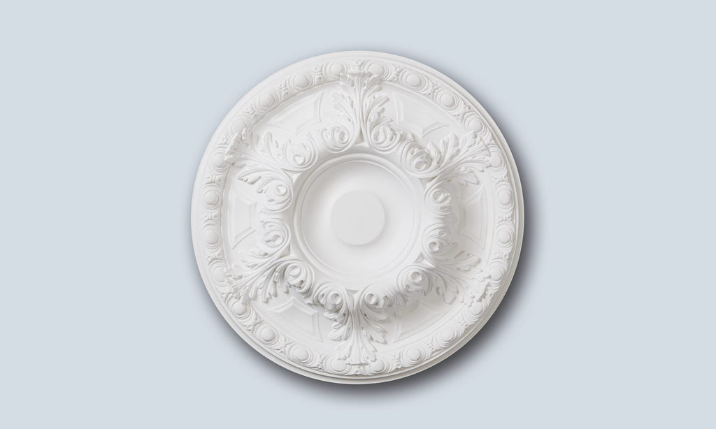 Traditional exquisite white ceiling rose in Studio Polymer, 49.5cm decorative ceiling centre for chandeliers, Studio No.8.