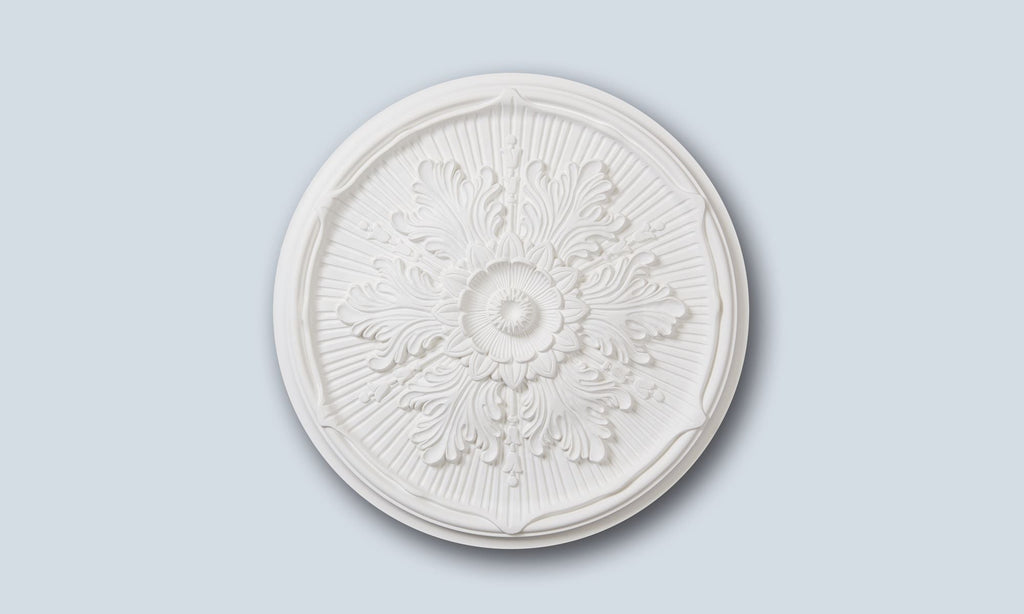 Neoclassical grand white ceiling rose in Studio Polymer, 53cm decorative ceiling centre for chandeliers, Studio No.9.
