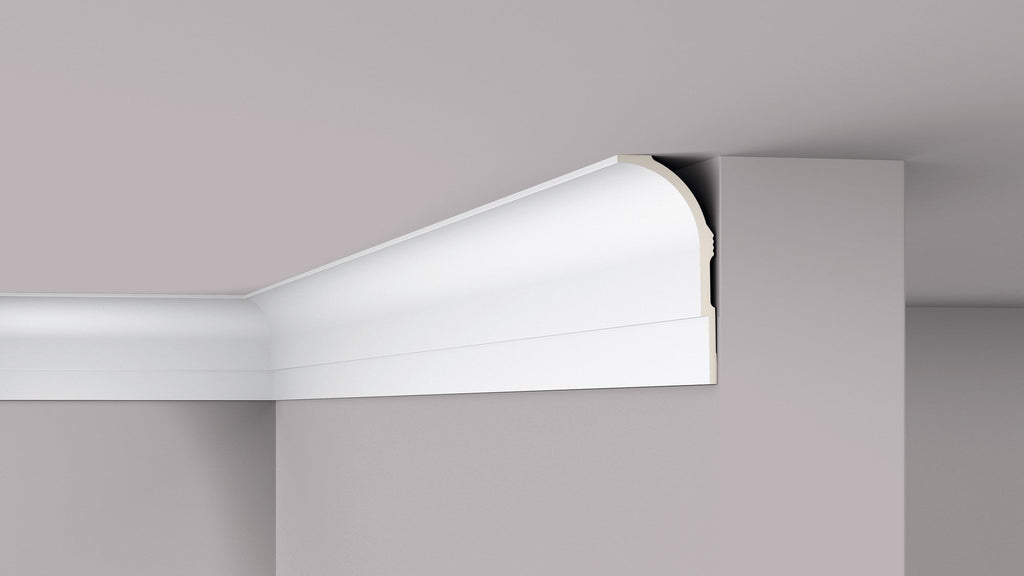  AD22 Studio Polymer polyurethane cornice for contemporary Art Deco indirect lighting, pre-primed white.