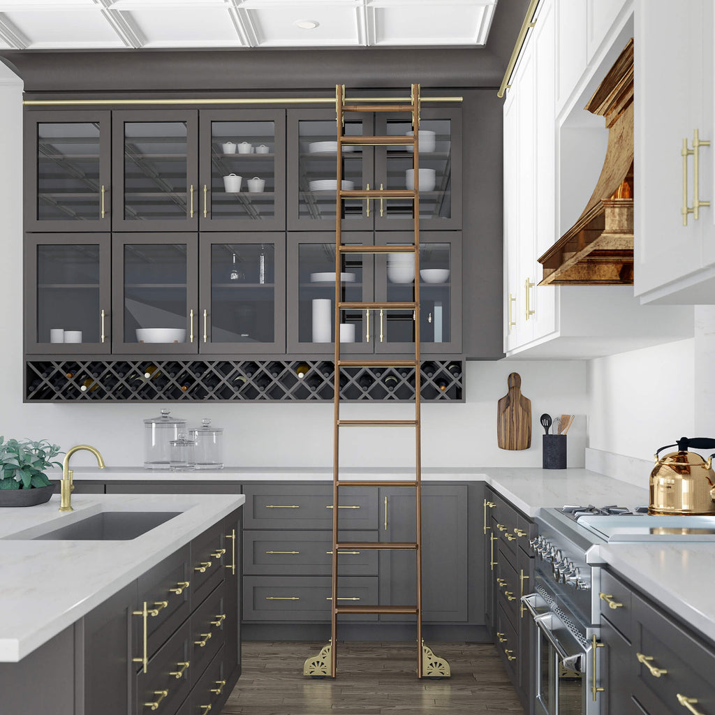 Brushed Brass Ladder Hardware | Rolling Library Ladders for Kitchens ...