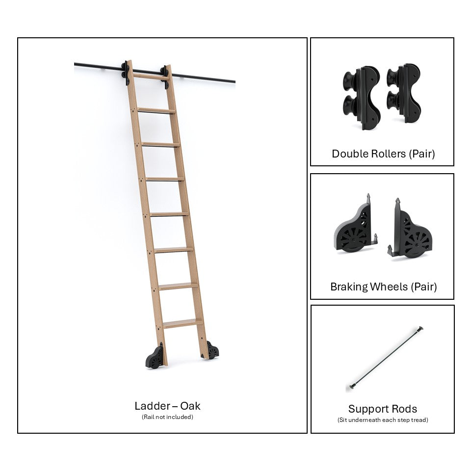 Classic | Rolling Ladder Kit | 6-8ft Ladder with Double Rollers and Br ...
