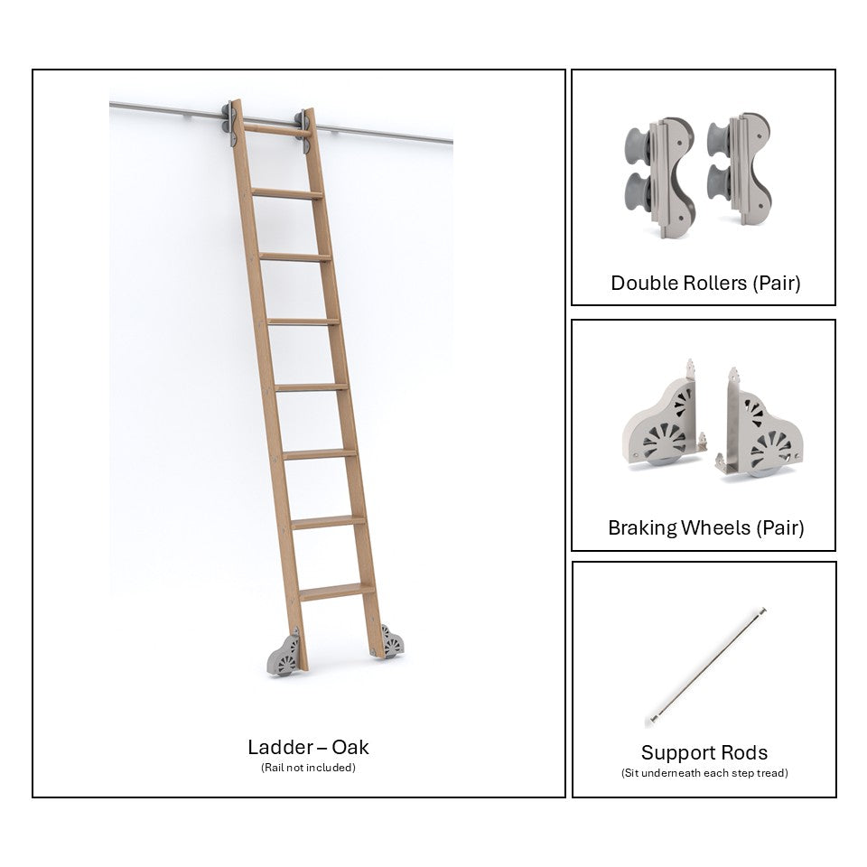 Classic | Rolling Ladder Kit | 9-11ft Ladder with Double Rollers and B ...