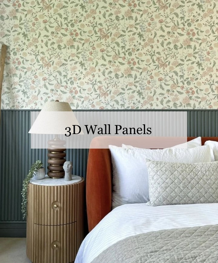 a bed with 3D wall panelling beside it