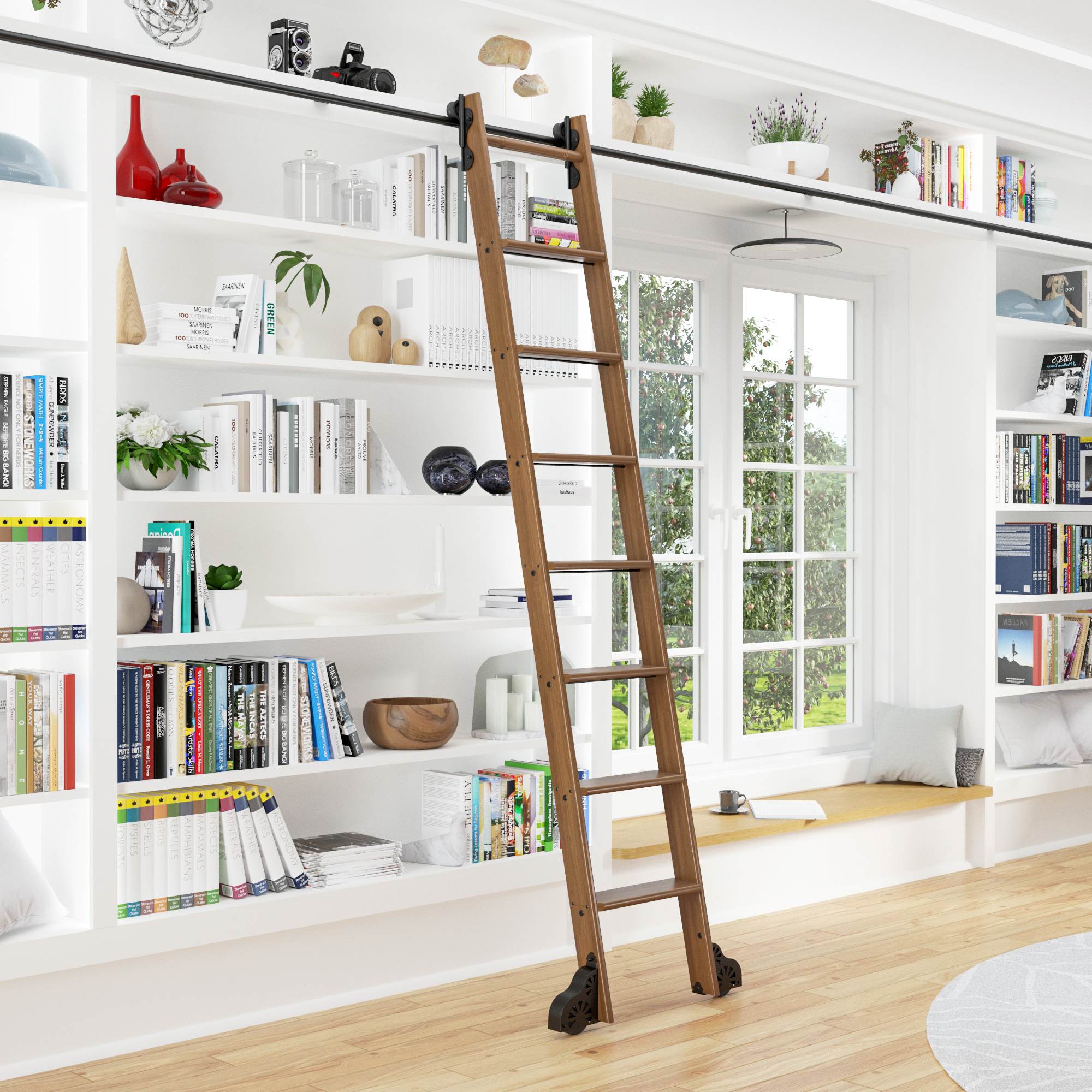Stationary Wood Library Ladders