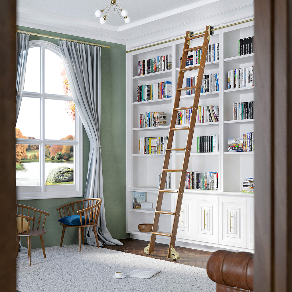 Brushed Brass Ladder Hardware | Rolling Library Ladders for Kitchens ...