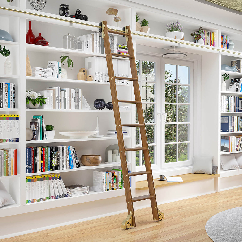 Brushed Brass Ladder Hardware | Rolling Library Ladders for Kitchens ...