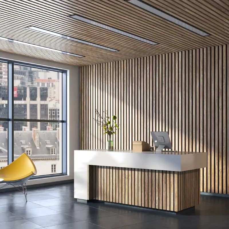 Slatted Wood Wall Panel Classic Oak 240cm x 60cm The Library